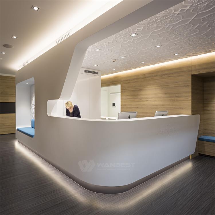 2018 New White Arc artificial stone LED lighting reception desk