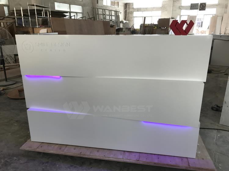 reception desk with lights