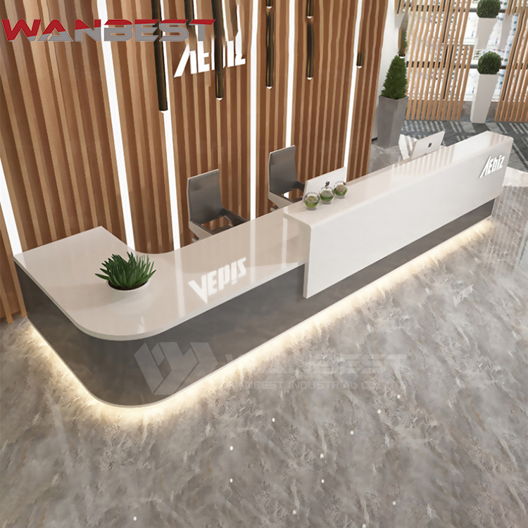 Sleek white reception desk